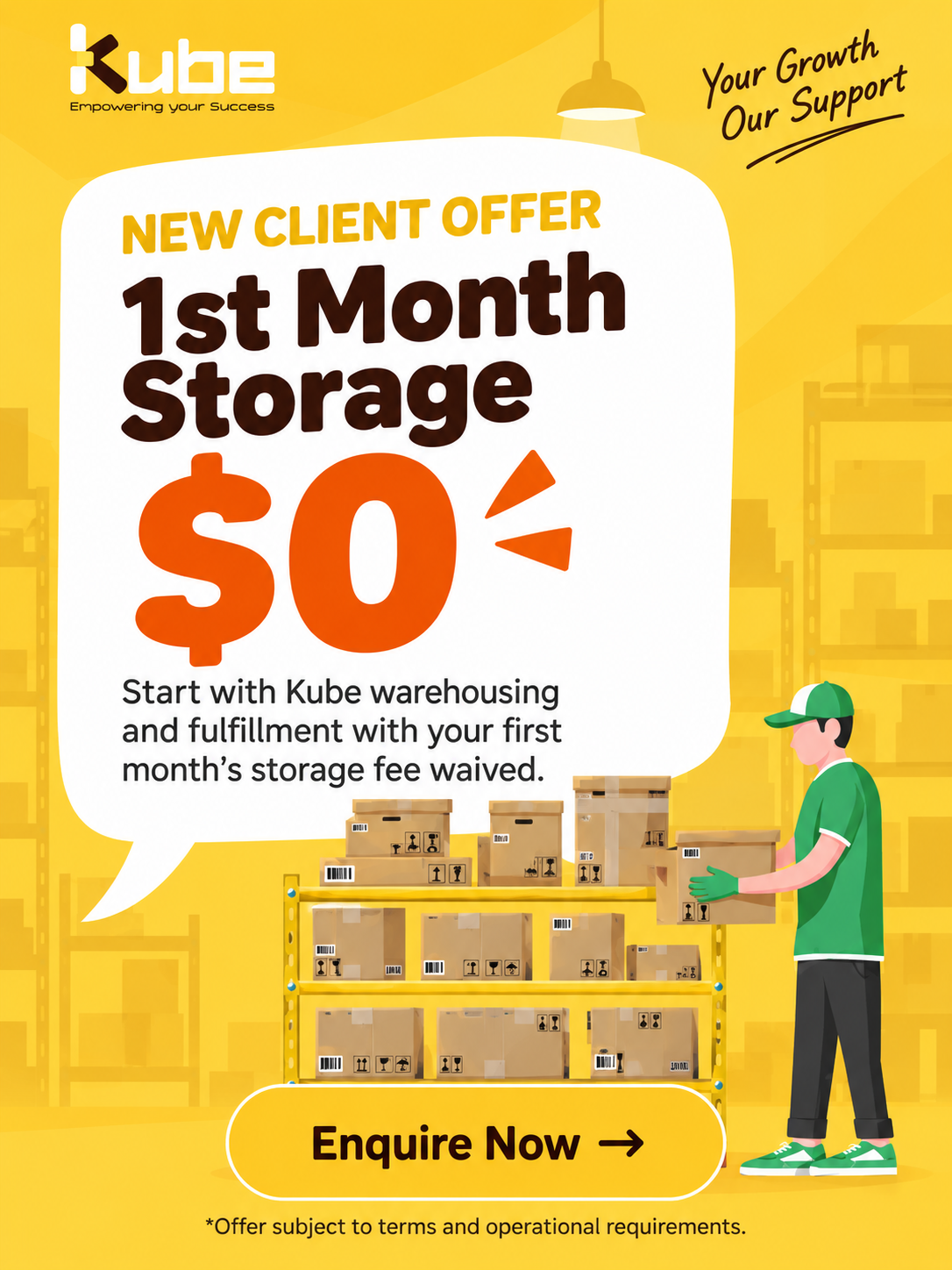 Kube new client offer: first month storage fee waived